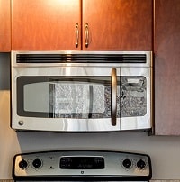 microwave placed in the kitchen