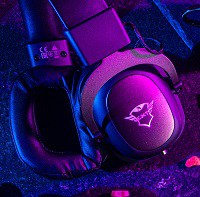 gaming headphones in purple light