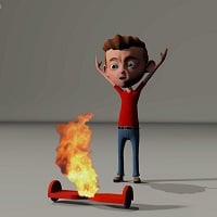 boy and burning hoverboard