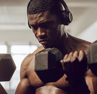 man wearing headphones during workout