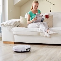 robot vacuum in the living room